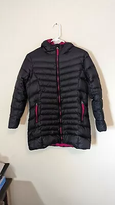 Buy Eddie Bauer Down Long Tunic Length Puffer Parka Coat Black Fushcia Girls L 14-16 • 28.81£