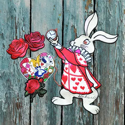 Buy Alice In Wonderland Patch Applique White Rabbit Red Rose For Clothing Story Book • 19.95£