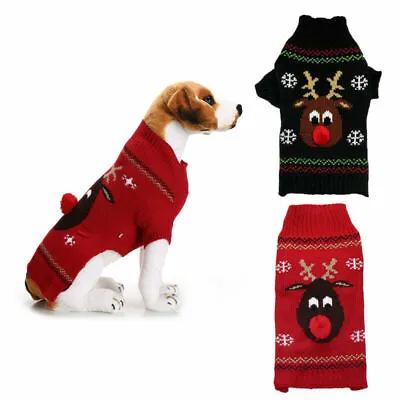 Buy Christmas Pet Dog Cat Puppy Warm Costume Elk Knitted Sweater Jumper Tops Clothes • 5.47£