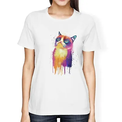 Buy 1Tee Womens Loose Fit Watercolour Abstract Grumpy Cat  T-Shirt • 7.99£