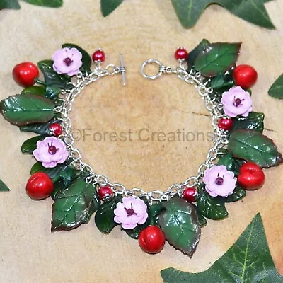 Buy Cherry Bomb Bracelet - Handmade Clay Jewellery Spring Flowers Blossom Rockabilly • 31.50£