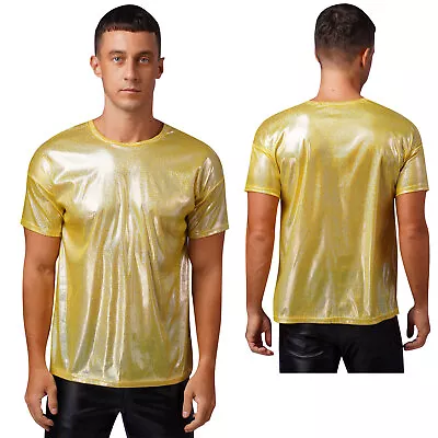 Buy Men's Shirts Stage T-shirt Vacation Tops Round Neck Blouse Sparkly Pullover • 15.59£