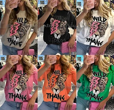 Buy Ladies Wild Thang Graphic Print T-Shirt Women Oversized Short Sleeve Tee Top New • 8.90£