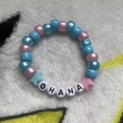 Buy Ohana Means Family Kandi Bead Bracelet Lilo And Stitch Kawaii Pastel Blue Pink • 3.50£