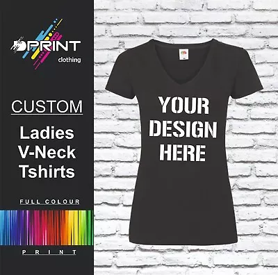 Buy Custom Printed Ladies V-neck Tshirt Personalised Work Wear  Fruit Of The Loom • 9.99£