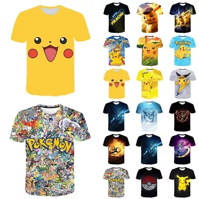 Buy Kids Cartoon Pikachu 3D T-shirt Boys Girls Short Sleeve T-shirt Summer Top • 6.99£