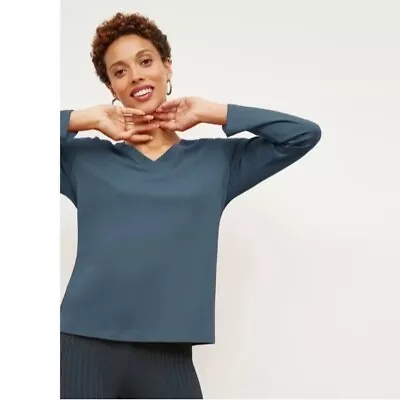 Buy NWT M.M. Lafleur Asher 1.0 T-Shirt Compact Cotton V-Neck Deep Sea Long Sleeve XS • 28.35£