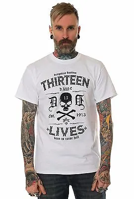 Buy Dragstrip Clothing 13 Lives Raise Hell Biker Hot Rod Rockabilly White T`Shirt  • 25£