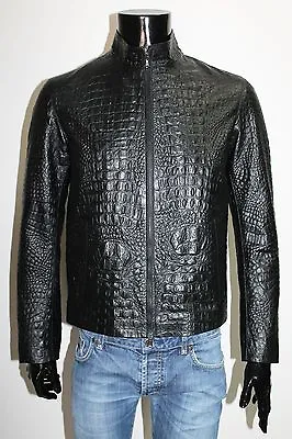 Buy Italian Handmade Men Leather Slim Fit Blouson Jacket Crocodile Black M • 398.63£