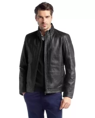 Buy Genuine Hugo Boss Alekson Black 100% Goatskin Leather Zip Jacket Size Uk 50 • 89.99£