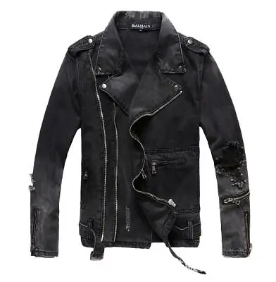 Buy New Mens Punk Ripped Denim Jean Jacket Distressed Biker Motorcycle Coat Rock UK • 42.99£