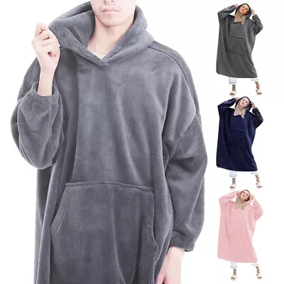 Buy Pullover Comfy Flannel Hoodie Blankets Oversized Hooded Sweatshirt Long Dress UK • 16.95£