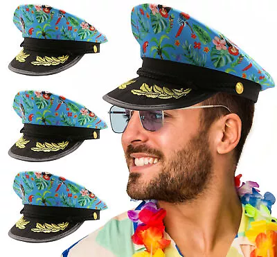 Buy Blue Captain Hat Hawaiian Sailor Cap Summer Tropical Fancy Dress Costume Lot • 8.99£