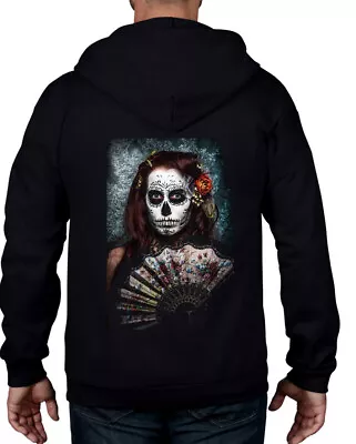 Buy DAY OF THE DEAD GIRL FULL ZIP HOODIE - Goth Gothic Emo T-Shirt Tattoo • 29.95£