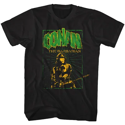 Buy Conan The Barbarian Movie Green CONAN With Atlantean Sword Letters Men's T-Shirt • 38.94£