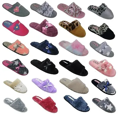 Buy Womens Slip On Slippers Ladies Closed Open Toe Indoor Bedroom Mules Sizes Styles • 6.99£