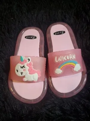 Buy Kids Pink Slides Toddlers Unicorn Sandals Size 11 And Half Cute Beach Shoes • 7.87£