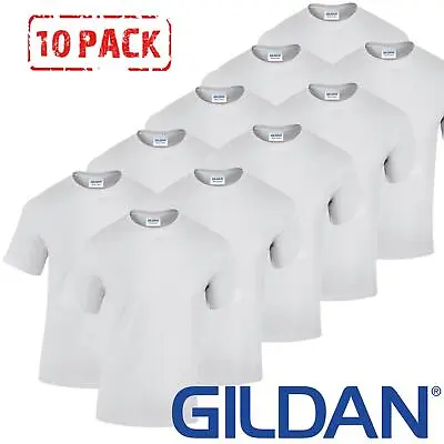 Buy 10 PACK Gildan Mens T-Shirt Heavy Cotton Plain Short Sleeve Tee Top Multi Colors • 30.50£