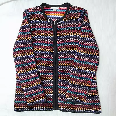 Buy COLDWATER CREEK Rainbow Knit Cardigan Size 1X Zip Black Soft Granny Sweater Plus • 33.14£