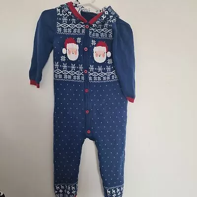Buy Miniclub 12-18 Christmas Jumper Jumpsuit All In One Santa Knitted Blue Snowflake • 10.99£