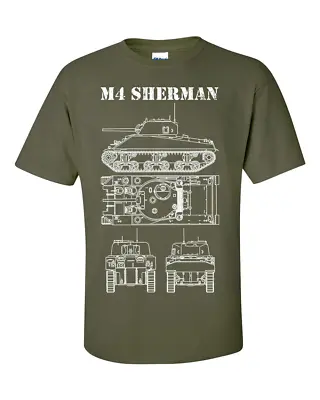 Buy M4 Sherman Tank T-Shirt Technical Drawing M4A4 WW2 American Army Shirt • 12.95£