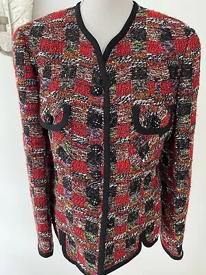 Buy Elsa Mahr Boucle Designer Wool Tweed Jacket Size 12 • 34.50£