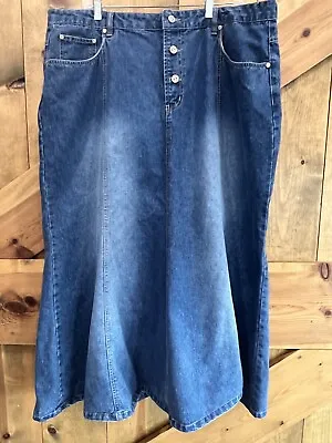 Buy Vtg Denim Skirt Plus Size 24 Blue Jean Modest No Slit Long Maxi Flare • 28.15£