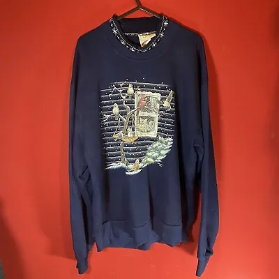 Buy Vintage Top Stitch Morning Sun Blue Christmas Sweater Sweatshirt Size Large Xmas • 9.98£