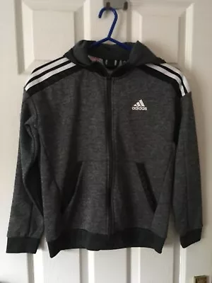 Buy Adidas Grey With Black And White Trim Zip Up Hooded Jacket In GC Size 11-12 Year • 1.80£