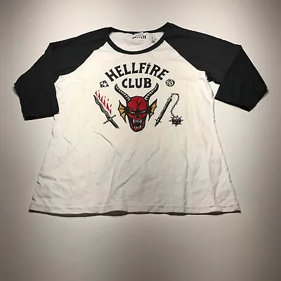 Buy Netflix Official Merch T-Shirt Womens Large The Hellfire Club Gray Raglan Sleeve • 12.53£