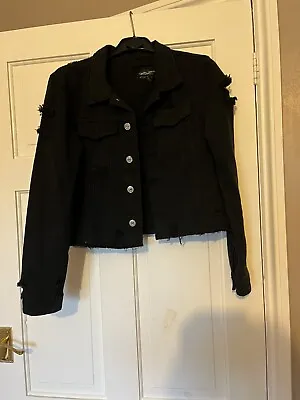 Buy Black Denim Jacket With Ripps • 7£
