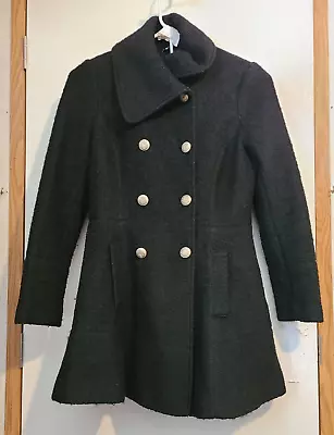 Buy Guess Double Breasted Button Up Pea Coat Wool Jacket Lined Black Size L • 28.37£