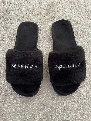 Buy FRIENDS Black Open Toe Fluffy Slippers For Teenagers Or Adults • 1.50£
