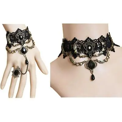 Buy Steampunk Black Lace Choker Necklace Bracelet Gothic Jewelry Vampire Choker • 4.12£
