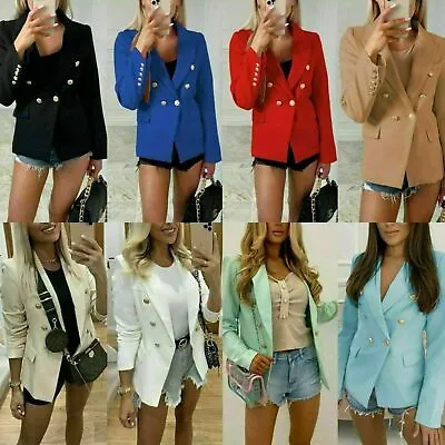 Buy Women's Double Breasted Blazer Button Front Military Style Ladies Formal Jacket • 11.99£