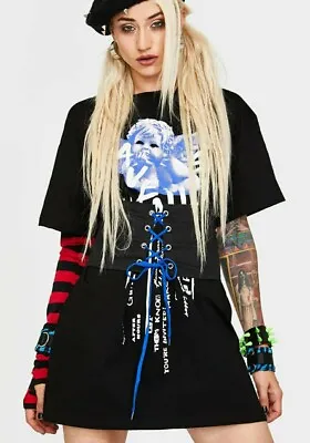 Buy Dolls Kill Oversized Graffiti Cherub Angel Emo Lace-Up Corset T-shirt Dress L  • 30£