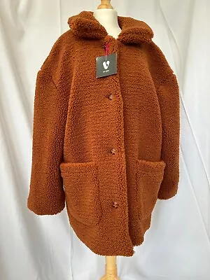 Buy Very Ladies Brown Fluffy Teddy Bear Style Coat Jacket, Lined, Size 14, New • 14.99£