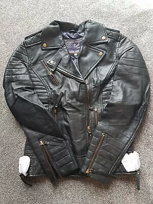 Buy Ladies Real Leather Biker/Winter Rock Black Slim Fit Jacket Quality Leather £199 • 59.99£