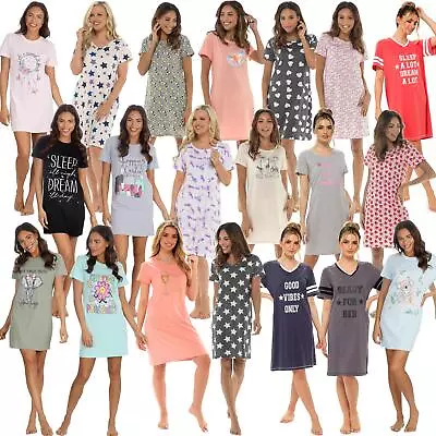 Buy Ladies Cotton Nightdress Womens Nightie Nightshirt T Shirt Pyjamas Size 8-22 • 12.95£