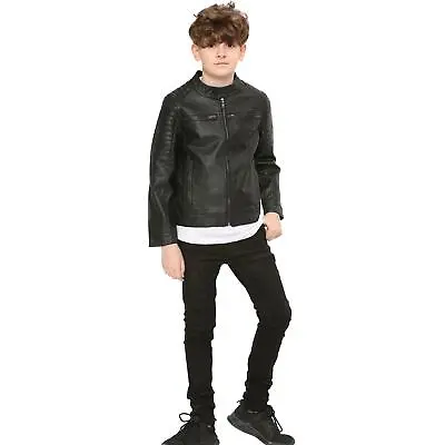 Buy Kids Motorcycle Biker Black Jacket PU Leather Stylish Jacket Boys Age 5-13 Years • 19.99£
