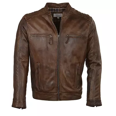 Buy Mens Ashwood Slim Fit Soft Real Leather Biker Jacket 2199 - Brown • 179.95£
