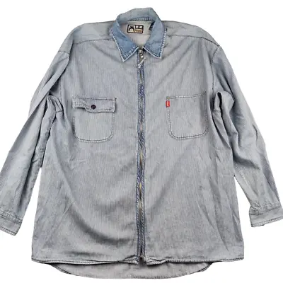 Buy Request Vibes Size L Mens Denim Shirt Jacket Full Zip Cotton Made In Hong Kong • 10.99£