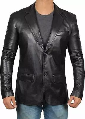 Buy Men's Genuine Lambskin Leather Blazer Jacket Coat Two Button Black Slim Fit Coat • 20.13£