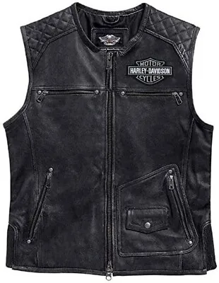 Buy Harley Davidson Men's Genuine Leather Black Biker Vest Leather Jacket Moto Café • 80.40£