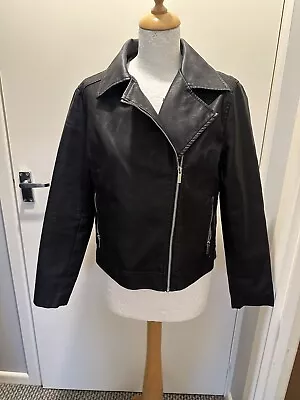 Buy Ladies New Look Black Faux Leather Biker Style Jacket   - Size 12 • 4.99£