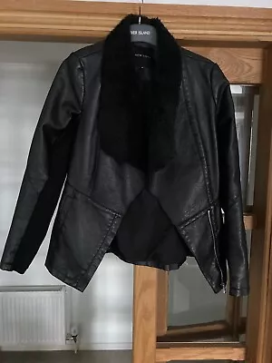Buy Ladies Black Faux Leather Biker Style Jacket By New Look (Size 8) • 12.99£