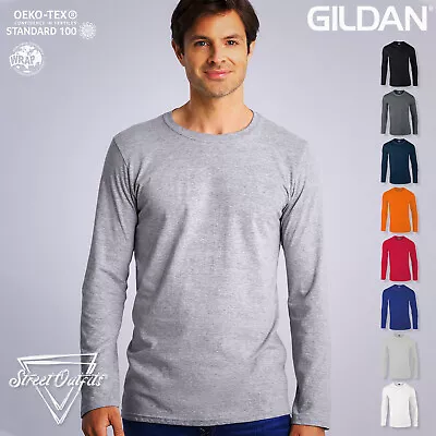 Buy Mens Long Sleeve T-Shirt Plain Crew Neck Top Gildan Softstyle Ringspun Cotton • 9.13£