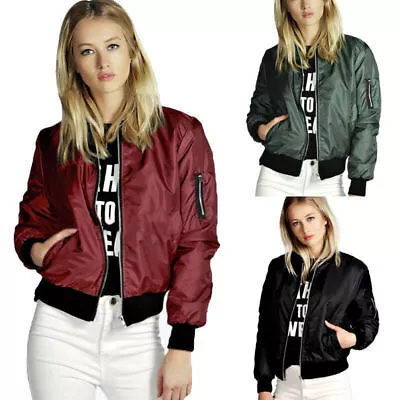 Buy Womens Long Sleeve Coat Cardigan Lady Biker Zip Jacket Outwear Polyester Cotton • 4.69£