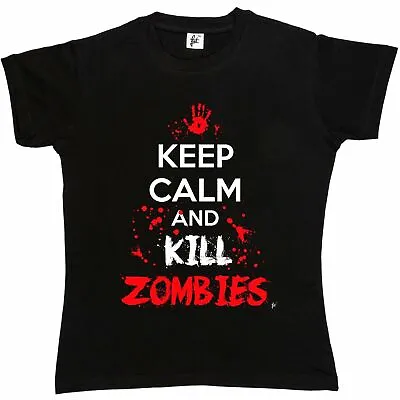 Buy Keep Calm & Kill Zombies Blood Splatters Apocalypse Womens Boyfriend Fit T-Shirt • 6.99£