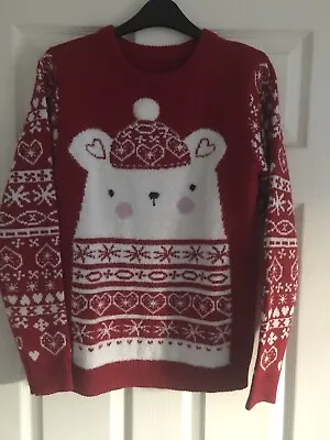 Buy Nutmeg Ladies Red Christmas Jumper Size 8-10 Polar Bear Musical • 8.50£